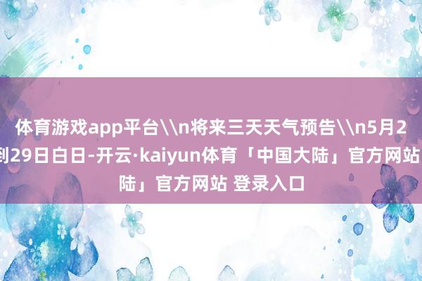 体育游戏app平台\n将来三天天气预告\n5月28昼夜间到29日白日-开云·kaiyun体育「中国大陆」官方网站 登录入口